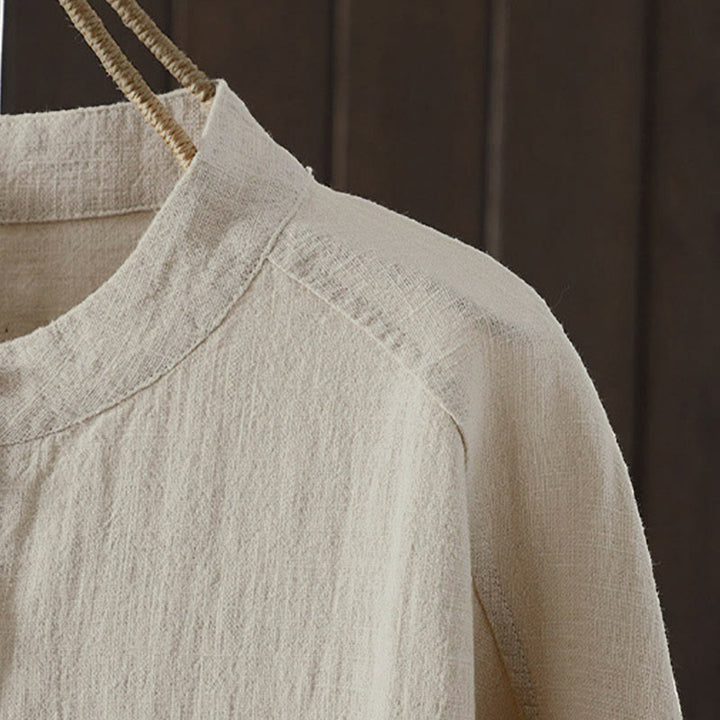 Buddha Stones Camicia da donna in cotone a maniche lunghe con scollo rotondo, tinta unita, bottoni colorati, design autunnale - image 9