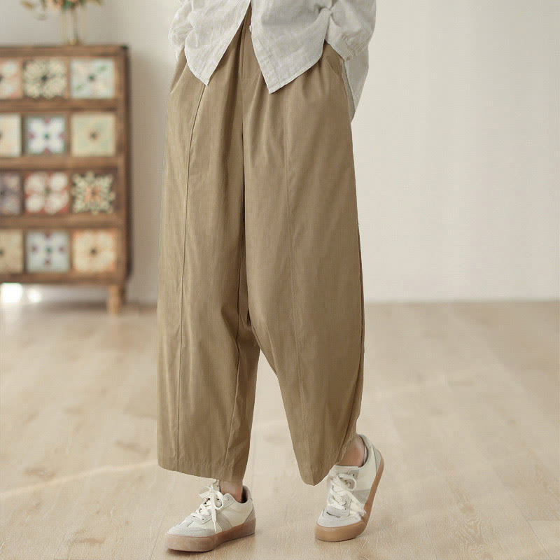 Buddha Stones Pantaloni harem da donna in cotone con tasche e lunghezza alla caviglia, dal design semplice - Abbronzatura - US8-10, UK/AU12-14, EU40-42 (2XL) - image 5