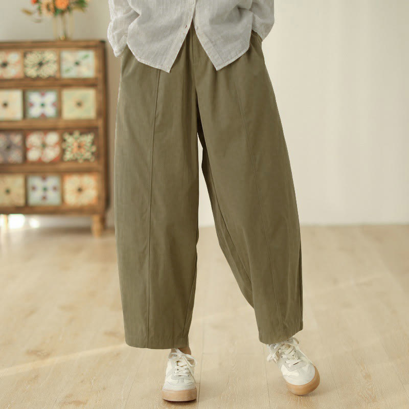 Buddha Stones Pantaloni harem da donna in cotone con tasche e lunghezza alla caviglia, dal design semplice - DarkKhaki - US8-10, UK/AU12-14, EU40-42 (2XL) - image 9