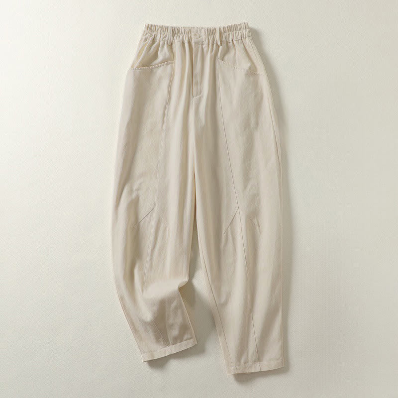 Buddha Stones Pantaloni harem da donna in cotone con tasche, lunghezza alla caviglia, con bottoni e cerniera, stile semplice autunnale - Biancheria - US8-10, UK/AU12-14, EU40-42 (2XL) - image 0