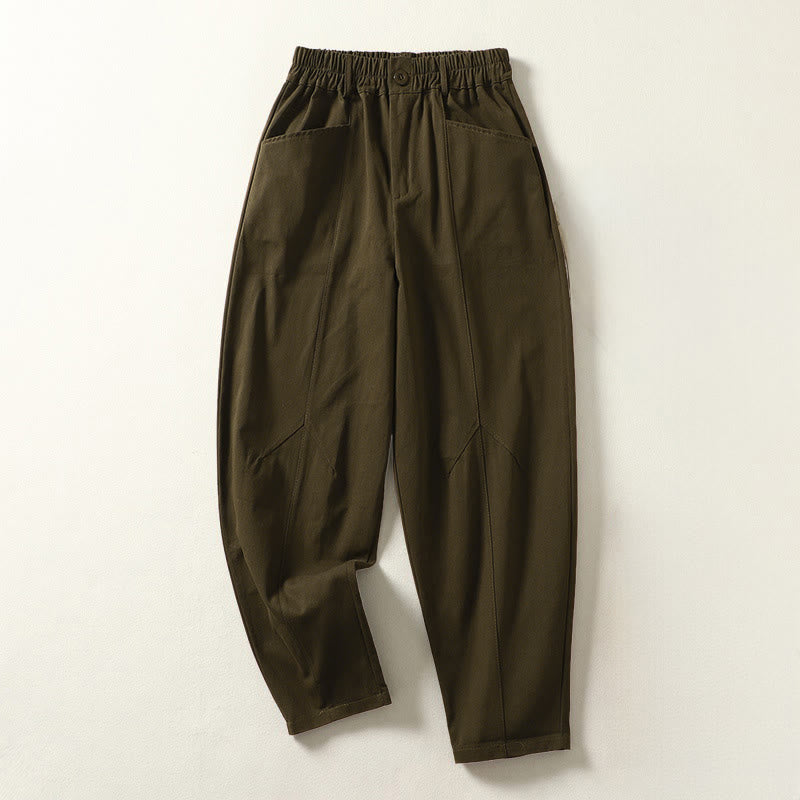 Buddha Stones Pantaloni harem da donna in cotone con tasche, lunghezza alla caviglia, con bottoni e cerniera, stile semplice autunnale - Marrone sella - US8-10, UK/AU12-14, EU40-42 (2XL) - image 6