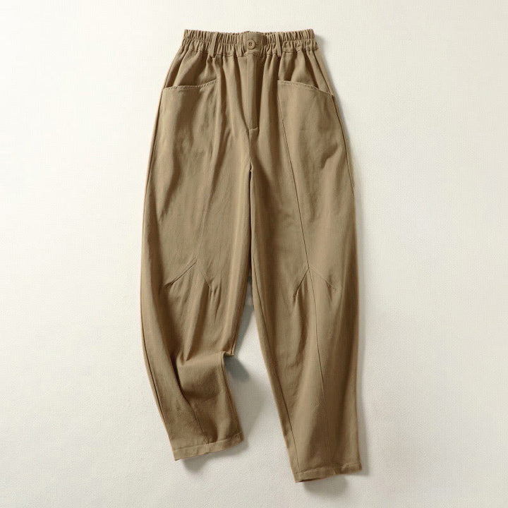 Buddha Stones Pantaloni harem da donna in cotone con tasche, lunghezza alla caviglia, con bottoni e cerniera, stile semplice autunnale - Abbronzatura - US8-10, UK/AU12-14, EU40-42 (2XL) - image 11