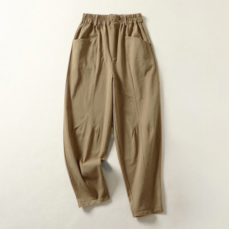 Buddha Stones Pantaloni harem da donna in cotone con tasche, lunghezza alla caviglia, con bottoni e cerniera, stile semplice autunnale - Tan - US8-10, UK/AU12-14, EU40-42 (2XL) - image 11