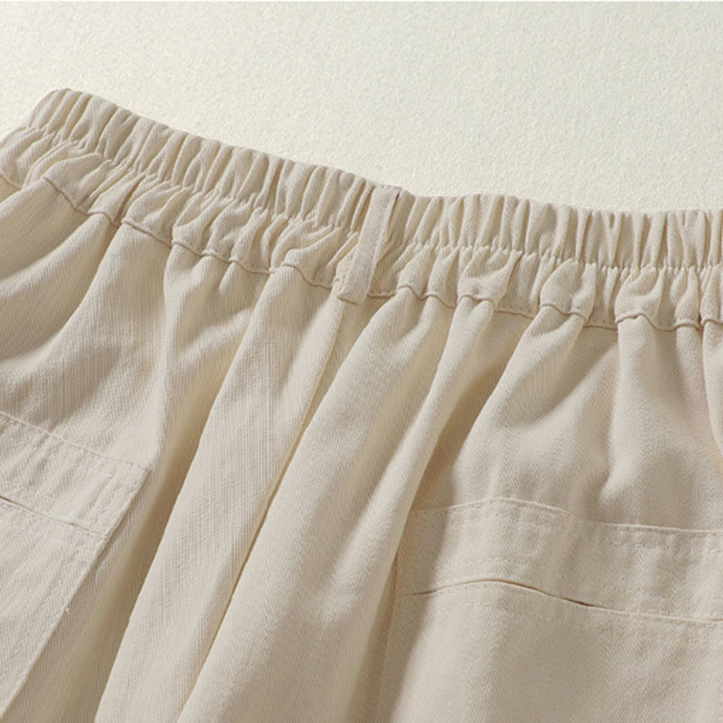 Buddha Stones Pantaloni harem da donna in cotone con tasche, lunghezza alla caviglia, con bottoni e cerniera, stile semplice autunnale - image 4