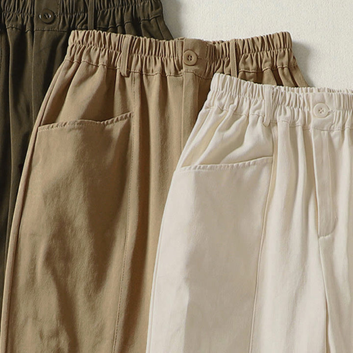 Buddha Stones Pantaloni harem da donna in cotone con tasche, lunghezza alla caviglia, con bottoni e cerniera, stile semplice autunnale - image 16