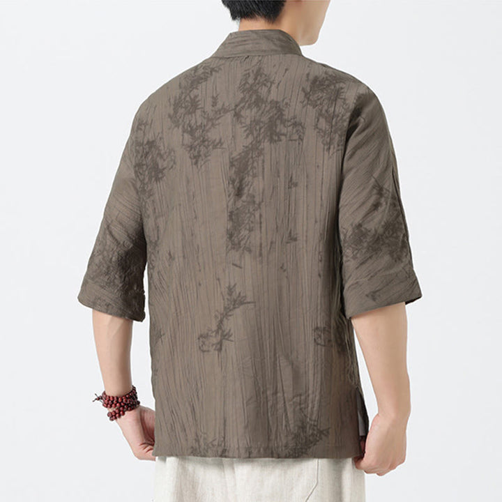 Buddha Stones Camicia da uomo a maniche corte con motivo aghi di pino estivo e bottoni a rana - image 4