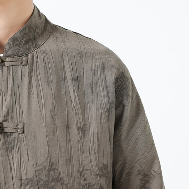 Buddha Stones Camicia da uomo a maniche corte con motivo aghi di pino estivo e bottoni a rana - image 8