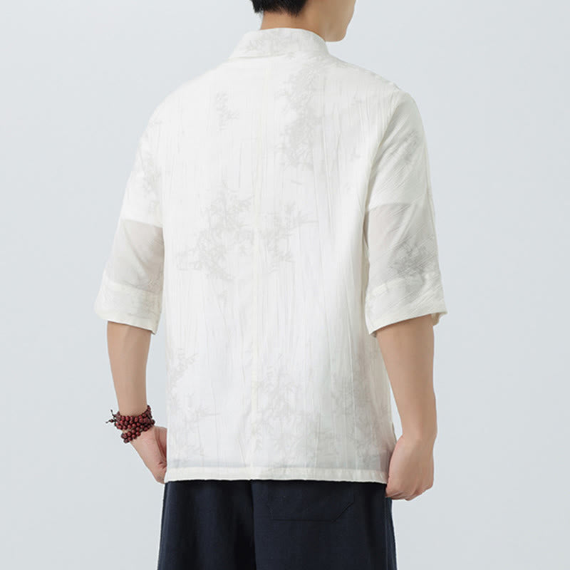 Buddha Stones Camicia da uomo a maniche corte con motivo aghi di pino estivo e bottoni a rana - image 12