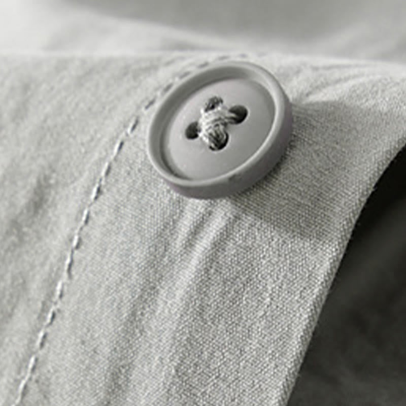 Buddha Stones Camicia da uomo in cotone a maniche corte con bottoni estivi, quadrati, righe e tasche decorative color block - image 1