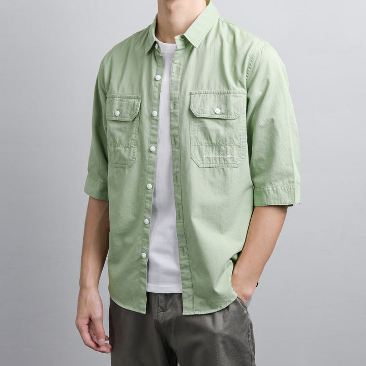 Buddha Stones Camicia estiva da uomo in cotone a maniche corte con bottoni e due tasche decorative - image 8