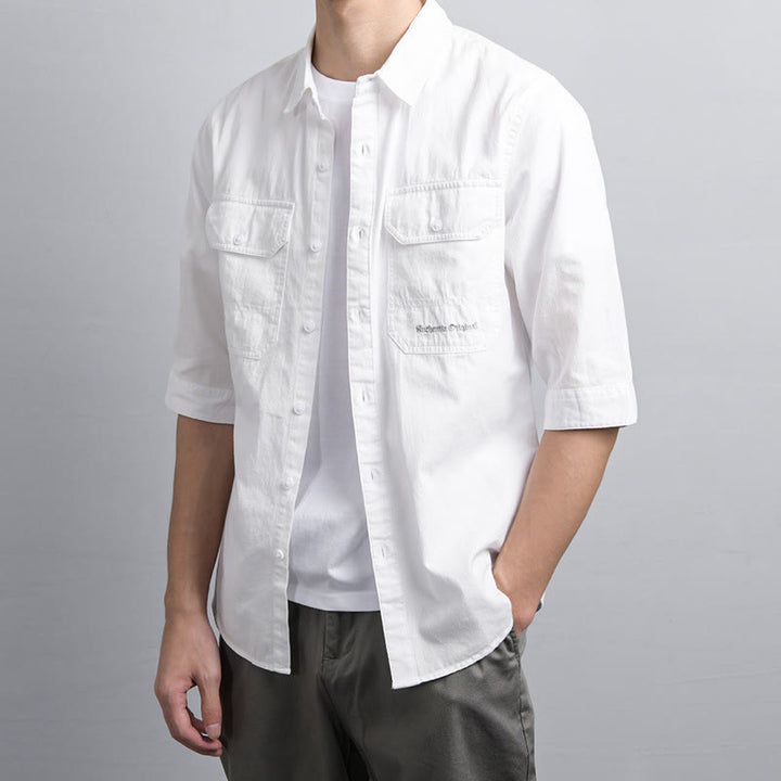 Buddha Stones Camicia estiva da uomo in cotone a maniche corte con bottoni e due tasche decorative - image 13