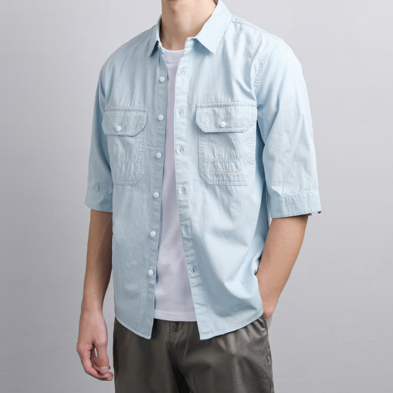 Buddha Stones Camicia estiva da uomo in cotone a maniche corte con bottoni e due tasche decorative - image 5