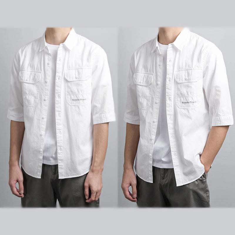 Buddha Stones Camicia estiva da uomo in cotone a maniche corte con bottoni e due tasche decorative - image 14