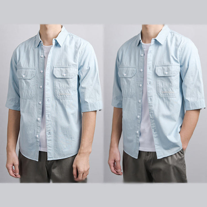 Buddha Stones Camicia estiva da uomo in cotone a maniche corte con bottoni e due tasche decorative - image 6