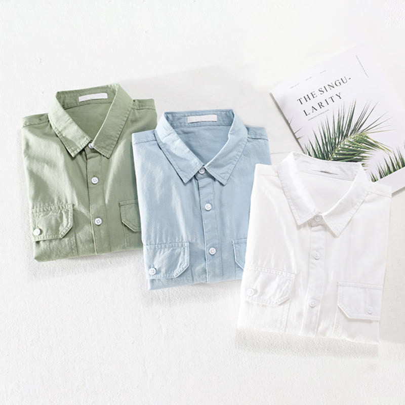 Buddha Stones Camicia estiva da uomo in cotone a maniche corte con bottoni e due tasche decorative - image 15