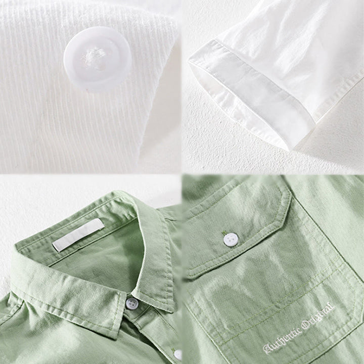 Buddha Stones Camicia estiva da uomo in cotone a maniche corte con bottoni e due tasche decorative - image 21