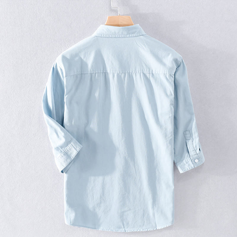 Buddha Stones Camicia estiva da uomo in cotone a maniche corte con bottoni e due tasche decorative - image 1