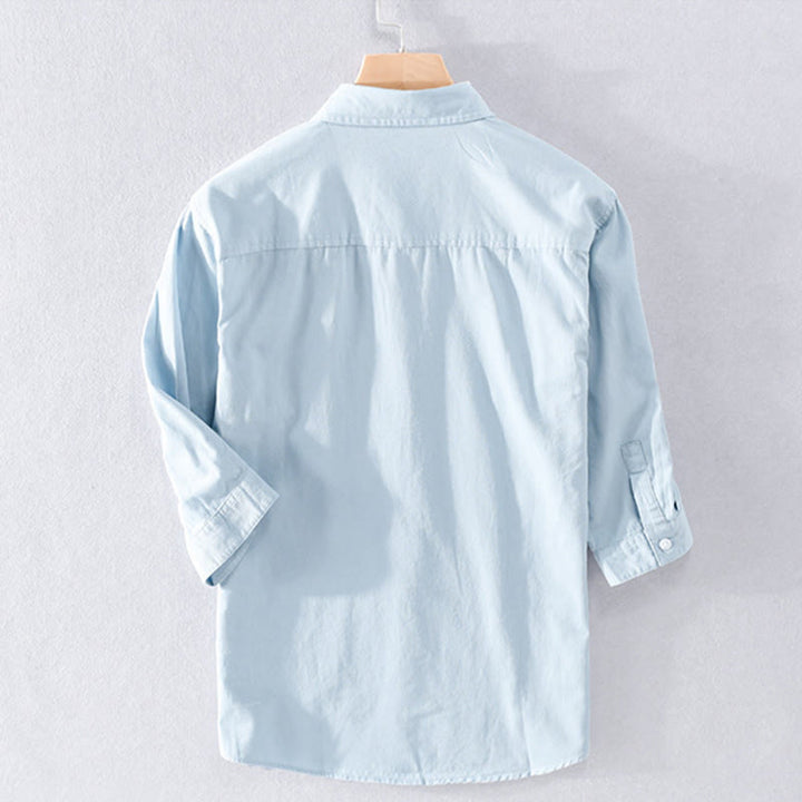 Buddha Stones Camicia estiva da uomo in cotone a maniche corte con bottoni e due tasche decorative - image 1