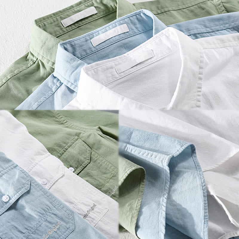 Buddha Stones Camicia estiva da uomo in cotone a maniche corte con bottoni e due tasche decorative - image 20