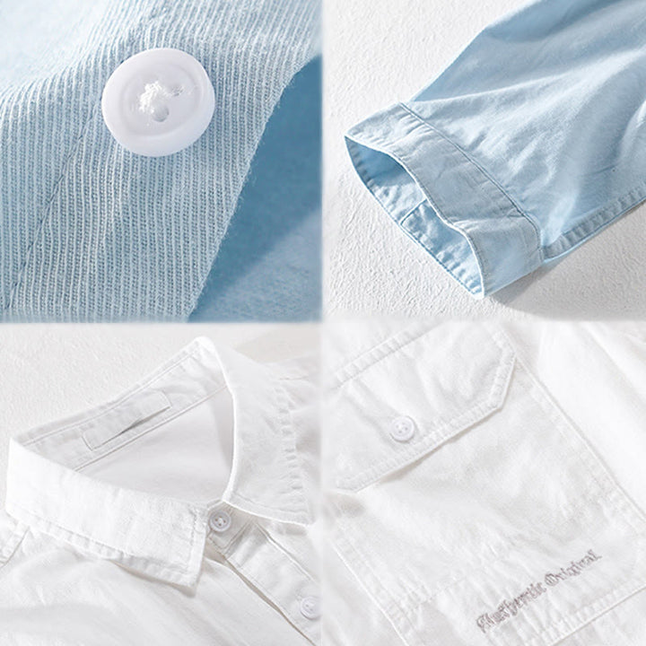 Buddha Stones Camicia estiva da uomo in cotone a maniche corte con bottoni e due tasche decorative - image 19