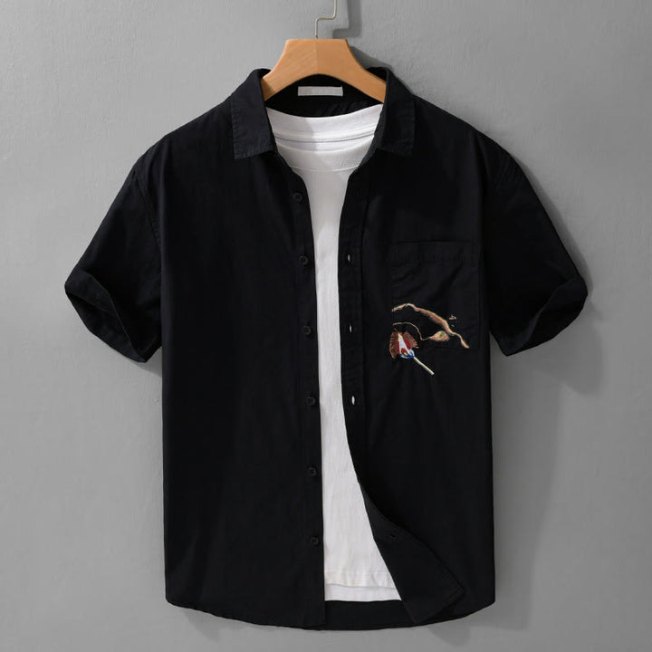 Buddha Stones Camicia estiva da uomo in cotone a maniche corte con ricamo di uccelli e bottoni decorativi - Nero - US/UK/AU40, EU50 (3XL) - image 10