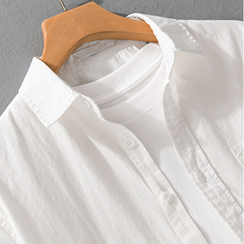 Buddha Stones Camicia estiva da uomo in cotone a maniche corte con ricamo di uccelli e bottoni decorativi - image 3