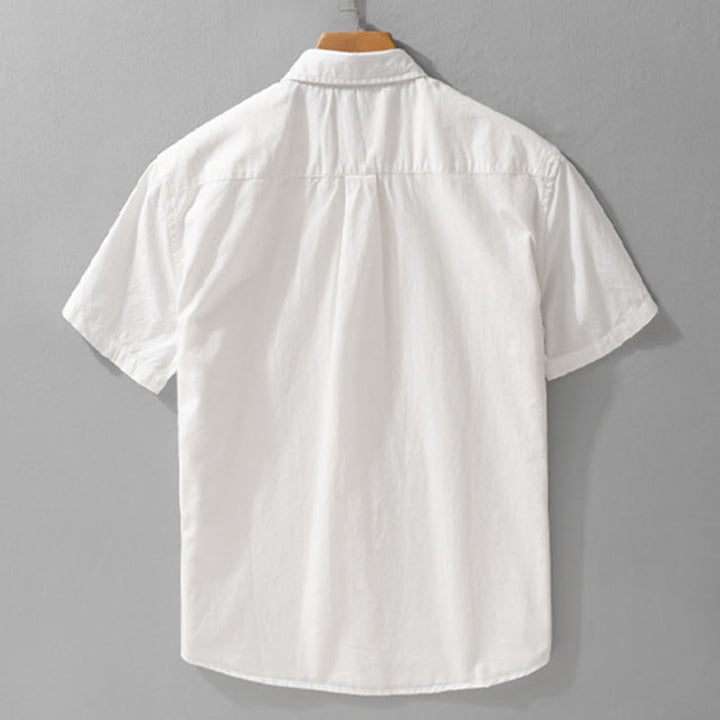 Buddha Stones Camicia estiva da uomo in cotone a maniche corte con ricamo di uccelli e bottoni decorativi - image 1