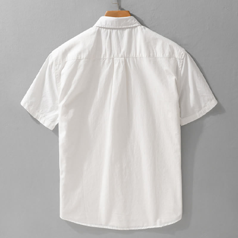 Buddha Stones Camicia estiva da uomo in cotone a maniche corte con ricamo di uccelli e bottoni decorativi - image 1