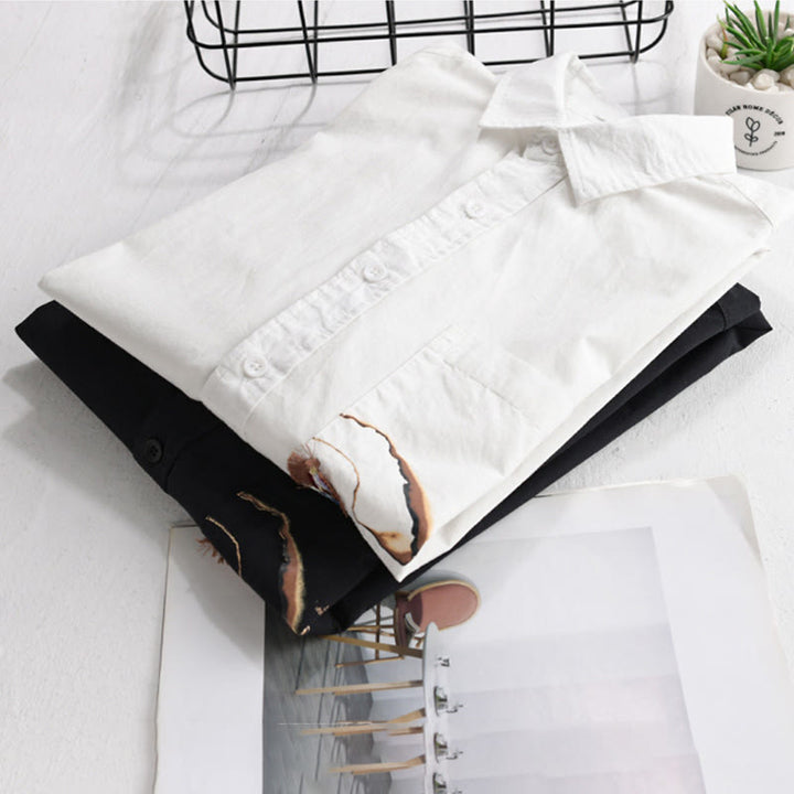 Buddha Stones Camicia estiva da uomo in cotone a maniche corte con ricamo di uccelli e bottoni decorativi - image 14