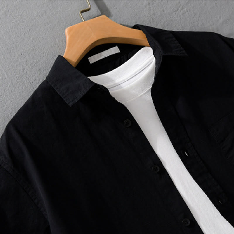 Buddha Stones Camicia estiva da uomo in cotone a maniche corte con ricamo di uccelli e bottoni decorativi - image 11