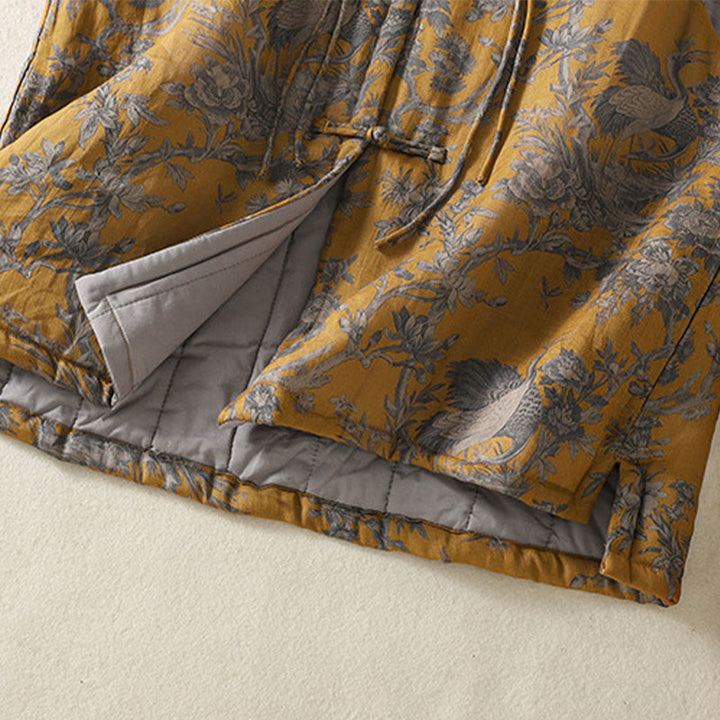 Buddha Stones Gilet senza maniche da donna in cotone con motivo a bottoni e rami di gru e fiori - image 10