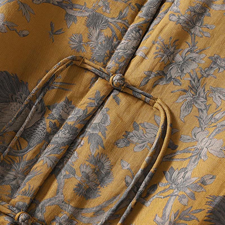 Buddha Stones Gilet senza maniche da donna in cotone con motivo a bottoni e rami di gru e fiori - image 8