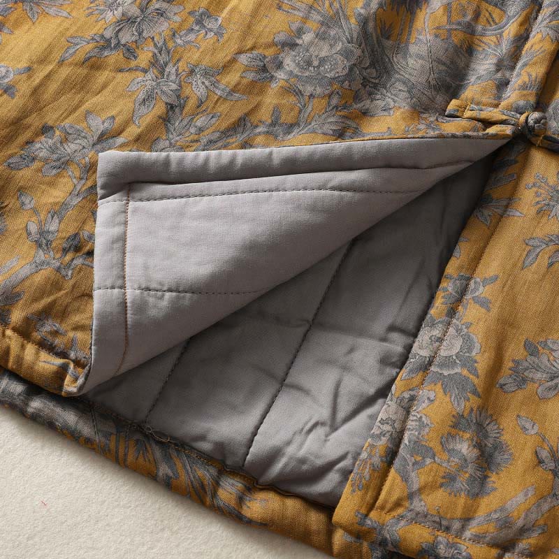 Buddha Stones Gilet senza maniche da donna in cotone con motivo a bottoni e rami di gru e fiori - image 12