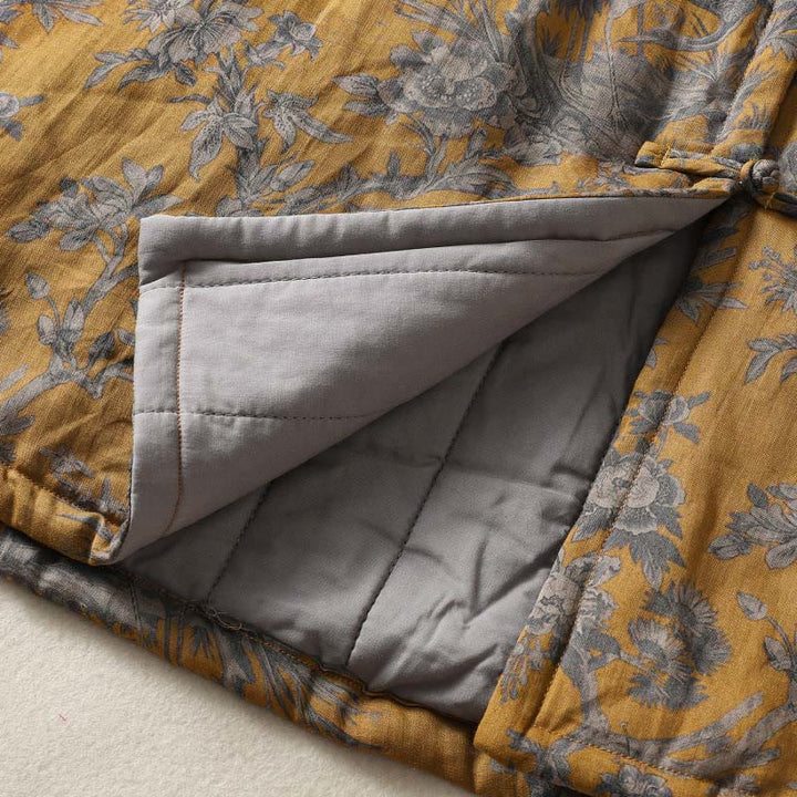 Buddha Stones Gilet senza maniche da donna in cotone con motivo a bottoni e rami di gru e fiori - image 12