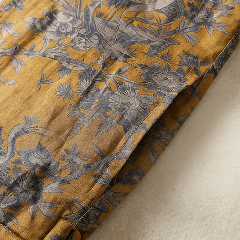 Buddha Stones Gilet senza maniche da donna in cotone con motivo a bottoni e rami di gru e fiori - image 13