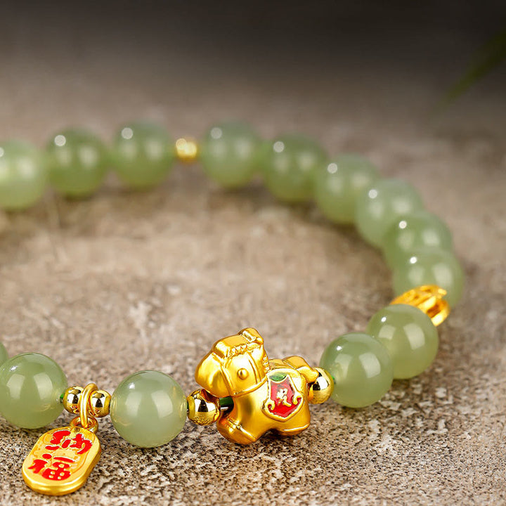 Buddha Stones Bracciale dell'abbondanza in giada di Hetian dell'anno del cavallo - image 9