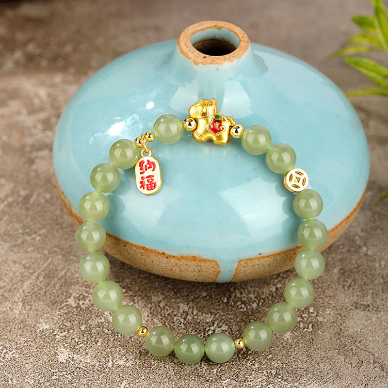 Buddha Stones Bracciale dell'abbondanza in giada di Hetian dell'anno del cavallo - image 2