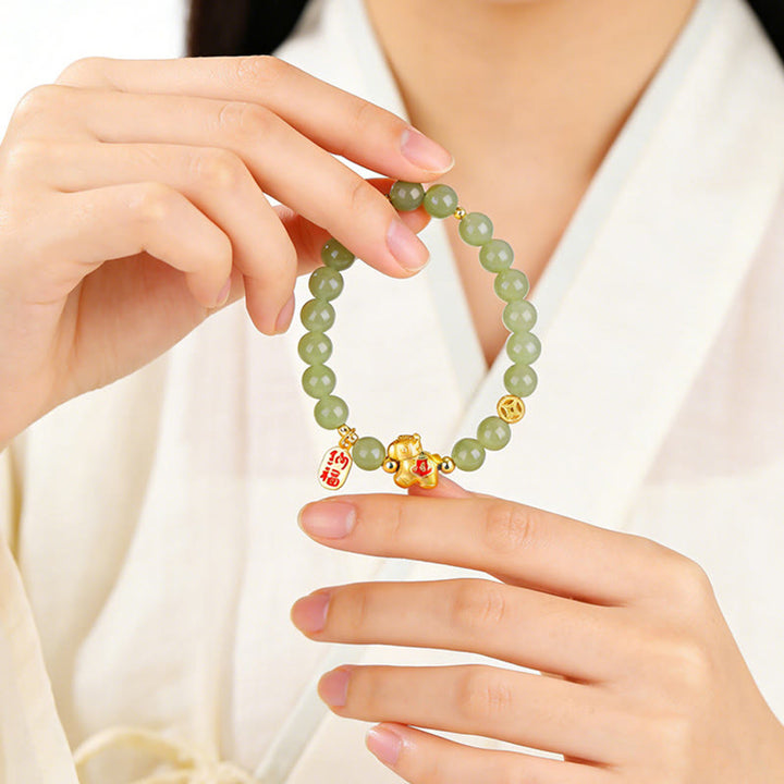Buddha Stones Bracciale dell'abbondanza in giada di Hetian dell'anno del cavallo - image 3