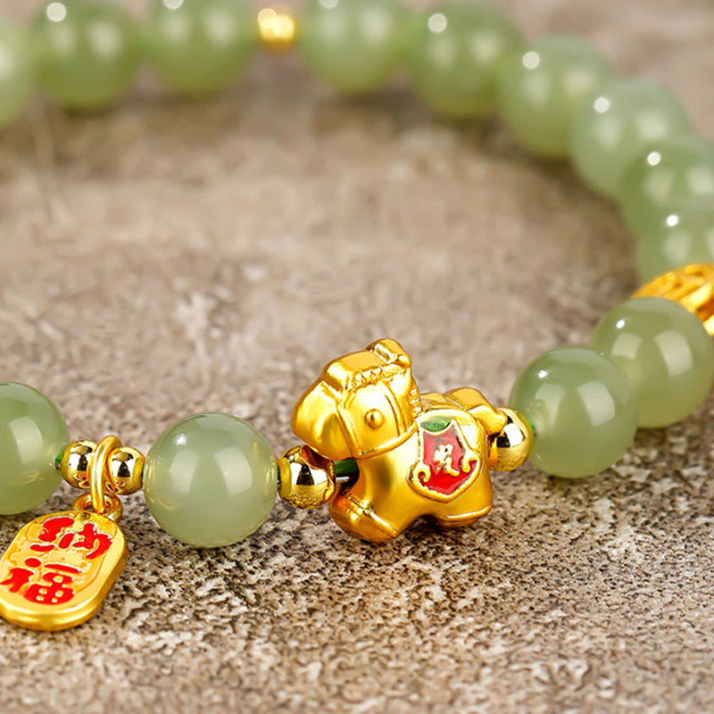 Buddha Stones Bracciale dell'abbondanza in giada di Hetian dell'anno del cavallo - image 10