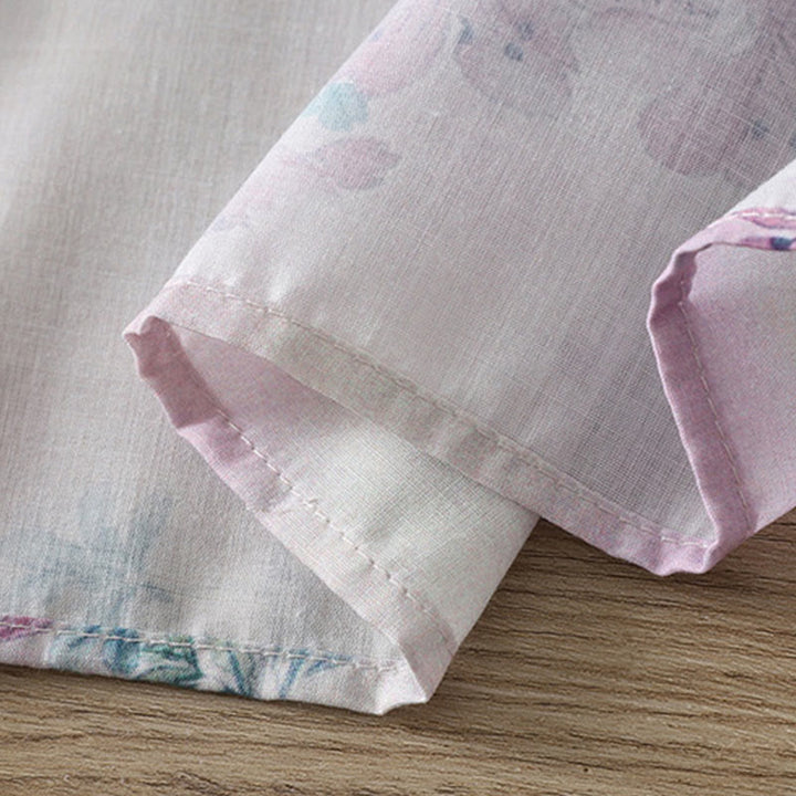 Buddha Stones Camicia da donna in cotone a maniche lunghe con stampa floreale viola autunnale e foglie verdi, bottoni a rana e colletto rialzato - image 10