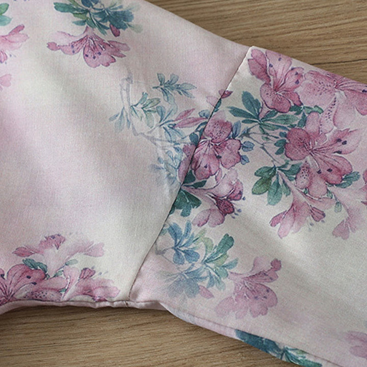 Buddha Stones Camicia da donna in cotone a maniche lunghe con stampa floreale viola autunnale e foglie verdi, bottoni a rana e colletto rialzato - image 8