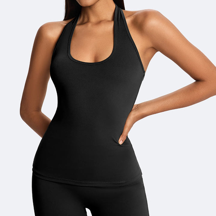 Buddha Stones Top senza maniche senza spalline con scollo all'americana e schiena scoperta, pantaloni a gamba dritta per sport, fitness e yoga - Nero (solo parte superiore) - US14, UK/AU18, EU46 (2XL) - image 20