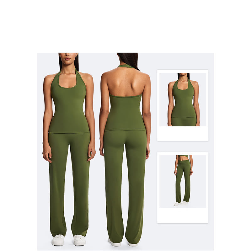 Buddha Stones Top senza maniche senza spalline con scollo all'americana e schiena scoperta, pantaloni a gamba dritta per sport, fitness e yoga - image 19