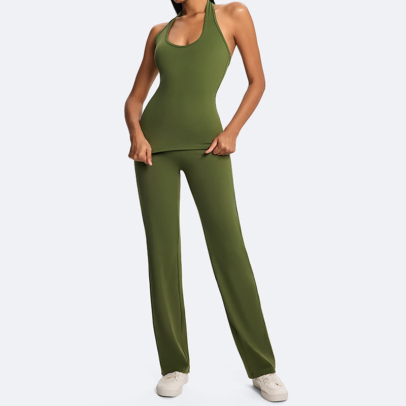Buddha Stones Top senza maniche senza spalline con scollo all'americana e schiena scoperta, pantaloni a gamba dritta per sport, fitness e yoga - image 15