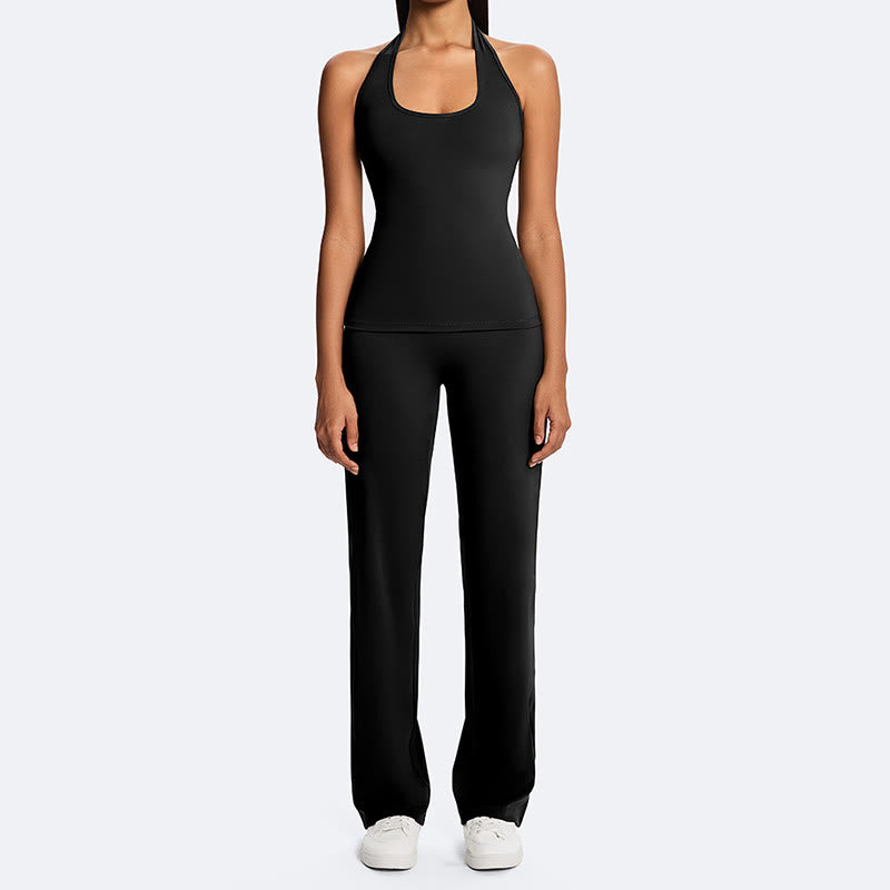Buddha Stones Top senza maniche senza spalline con scollo all'americana e schiena scoperta, pantaloni a gamba dritta per sport, fitness e yoga - image 26
