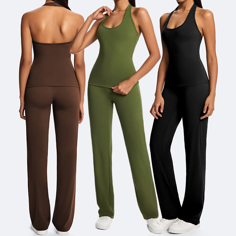 Buddha Stones Top senza maniche senza spalline con scollo all'americana e schiena scoperta, pantaloni a gamba dritta per sport, fitness e yoga - image 29