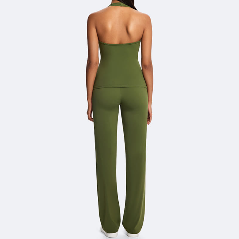 Buddha Stones Top senza maniche senza spalline con scollo all'americana e schiena scoperta, pantaloni a gamba dritta per sport, fitness e yoga - image 16