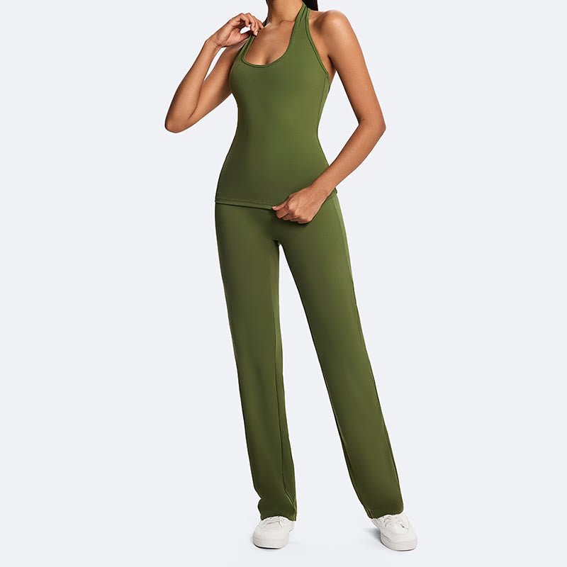 Buddha Stones Top senza maniche senza spalline con scollo all'americana e schiena scoperta, pantaloni a gamba dritta per sport, fitness e yoga - image 14