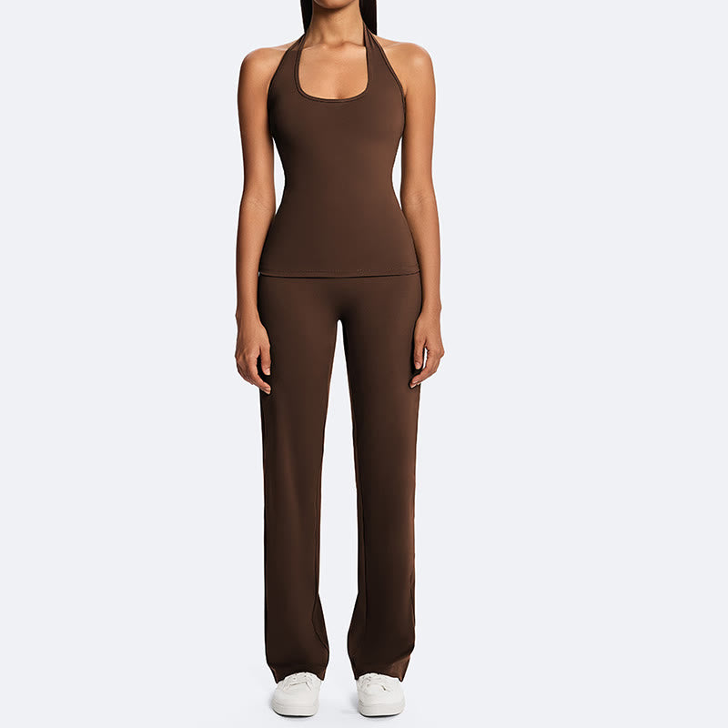 Buddha Stones Top senza maniche senza spalline con scollo all'americana e schiena scoperta, pantaloni a gamba dritta per sport, fitness e yoga - image 6