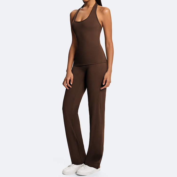 Buddha Stones Top senza maniche senza spalline con scollo all'americana e schiena scoperta, pantaloni a gamba dritta per sport, fitness e yoga - image 5